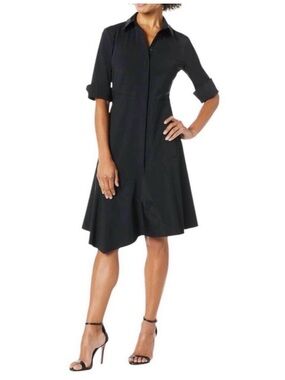 NWT Lysse Oragami Shirt Midi Dress 3/4 Sleeves Black Size Large
